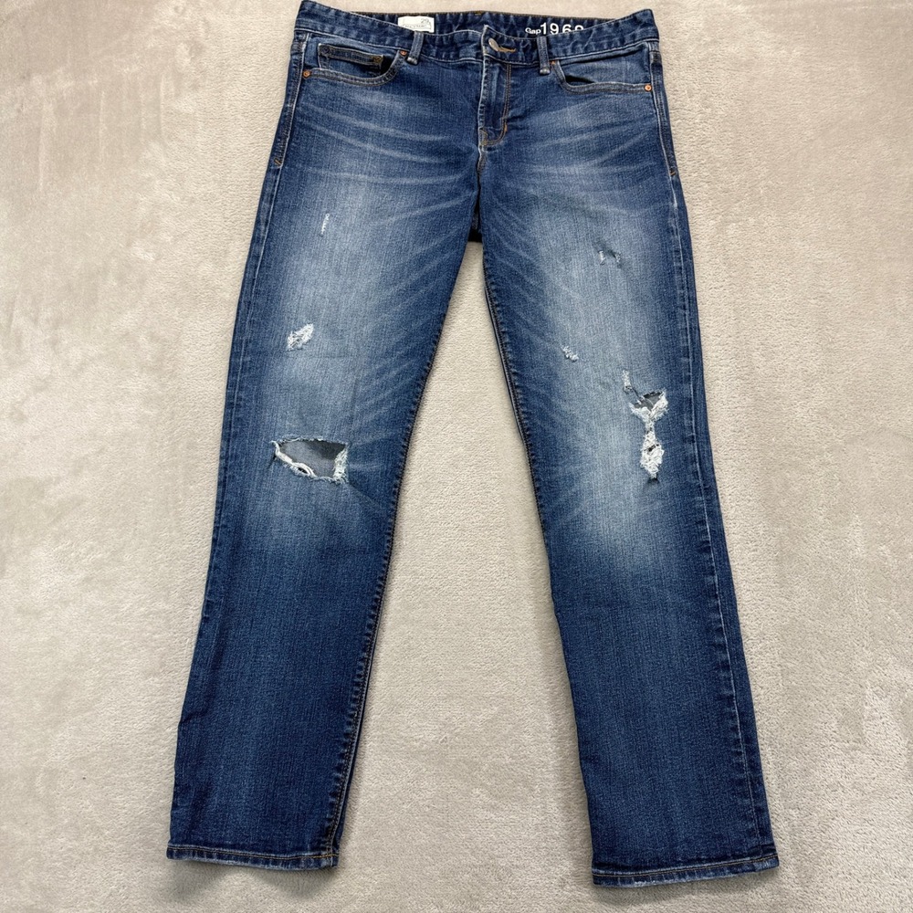 Gap 1969 Jeans Womens 29 Short Real Straight Distressed Thunderstruck Wash Denim